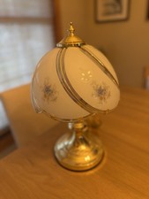 Vintage 3-Way Gold Tone Touch Accent Lamp 6 Swoop Blue Floral Glass Panels 14