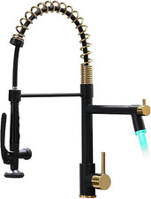 Fapully LED Kitchen Faucet with Pull down Sprayer,Black Gold Commercial Kitchen