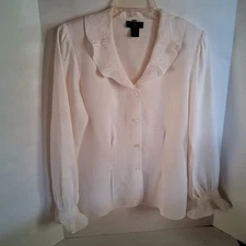 Charter Club by Jane Justin 100% Linen Blouse, Ruffled Collar and Cuffs 