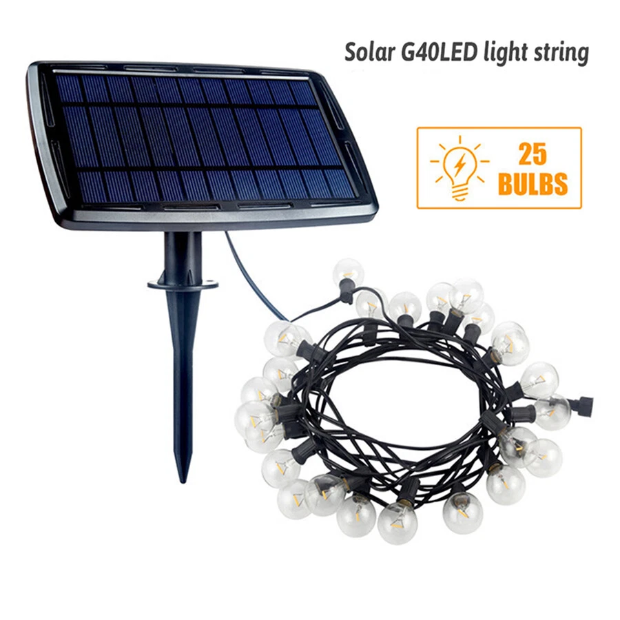 G40 Solar Powered String Light 10 LED 25 LED Bulbs Hanging Indoor Outdoor Garden - Image 2 of 4