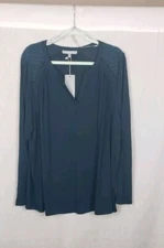 Daniel Rainn Blouse Top Plus 3X Hunter Green Pintuck Polka Dot Sheer Shoulders