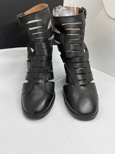 Free People Hayes Boot Black Cutout Stacked Heels Soft Leather Size 7.5 - Picture 2 of 14
