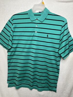 Vtg Polo Golf Shirt Men Sz L Pima Cotton Silk Blend Green Stripe