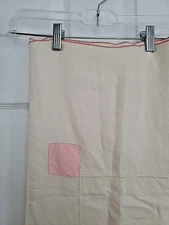 VTG Linen Tablecloth Pink Trim All Around & Pink Patch on 4 Corners Approx 46x48