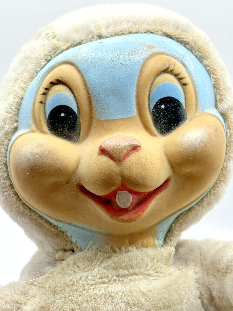 ⭐︎Bambi⭐︎ Vtg 1950's Walt Disney Rubber Face Thumper Plush No Ears