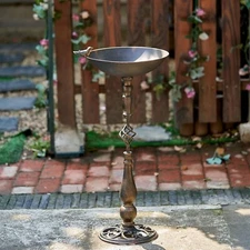 11.2" W*25.8" H Cast Iron Bird Baths for Outdoors Vintage Metal Bird Bath Bowl