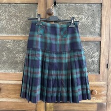 Vntg Laura Ashley Plaid Tartan Pleated Skirt Made In UK 100 Wool Belted Kilt XS