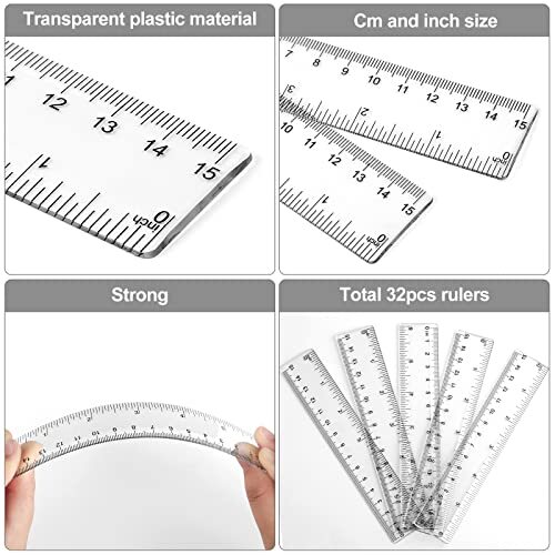 32 Packs 6 Inch Rulers Small Ruler Assorted Colors Small Plastic Rulers Clear - Picture 4 of 7