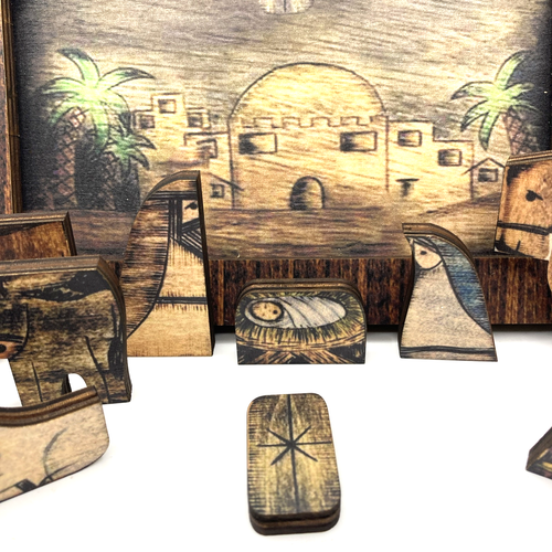 Wooden Christmas Jigsaw Puzzle Nativity Scene Wood Burned Handcrafted Design - Picture 4 of 6