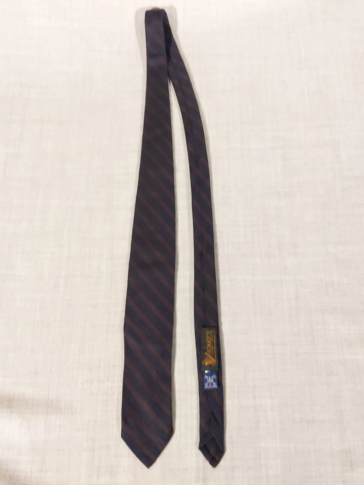 Corbata de seda vintage Polo Ralph Lauren marrón a rayas hecha a mano Vicary's West Reading Foto 2 de 4