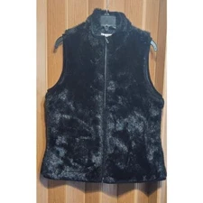 A.M.I. Large Acrylic Blend Faux Fur Furry Black Vest 