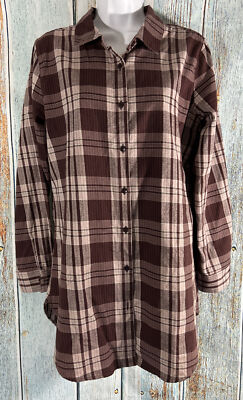 Garnet Hill Plaid Flannel Brown Shirt Size Womens Button Front