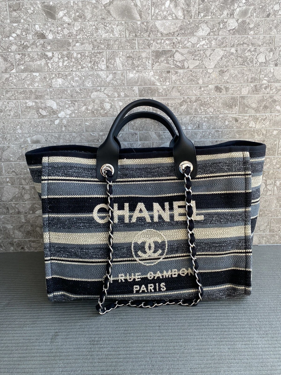 Chanel Beige, Grey And Black Calfskin And Canvas Deauville