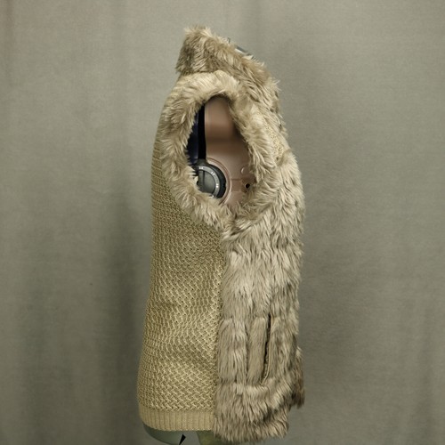 Iman Reversible Fur and Knit Zip Front Vest High Neck Pockets Tan/Taupe M - Picture 9 of 24