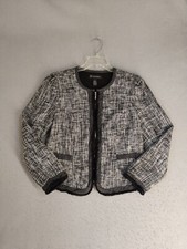 INC International Concepts Womens Blazer Large Black Fool Zip Lined Workwear