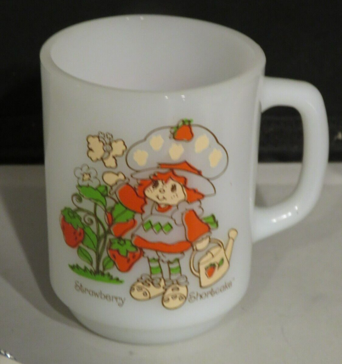 Vintage Fire King Milk Glass Strawberry Shortcake Mug Life Is
