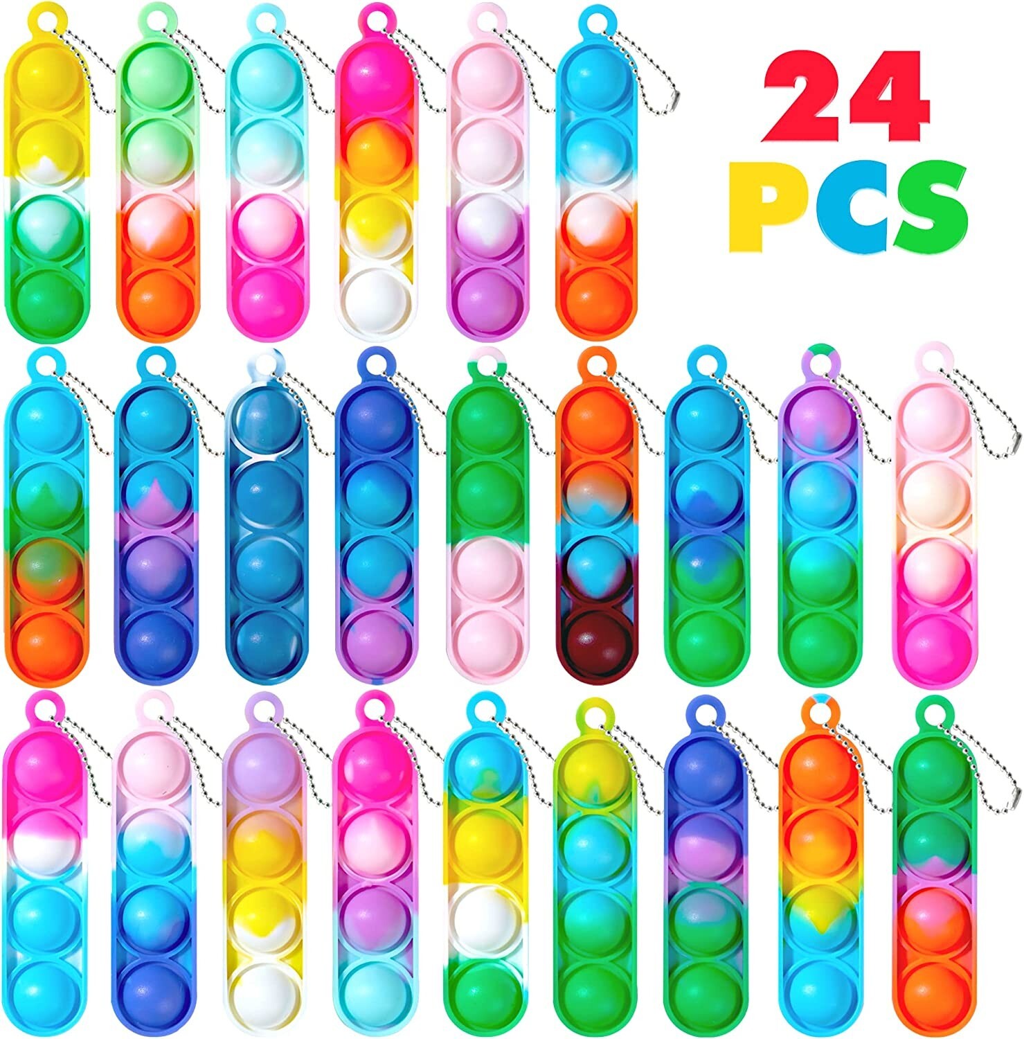 24X Pop Keyring It Fidget Poppet Toys Pack Party Bag Fillers for Kids Boys Girls