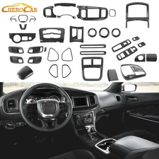 Carbon Fiber 37pcs Full Set Decor Cover Trim Overlay For Dodge Charger 2015-2023