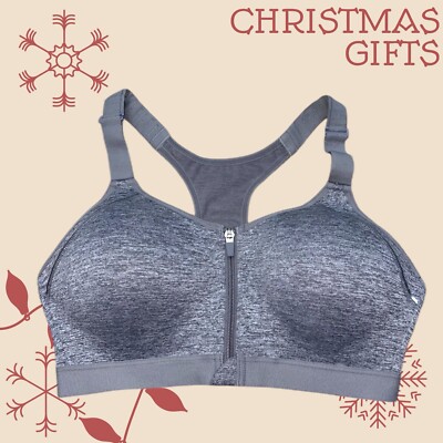 LAYER 8 MAXIMUM SUPPORT SIZE M Sports Bra HEATHER GRAY Fitted Front Zipper-NEW