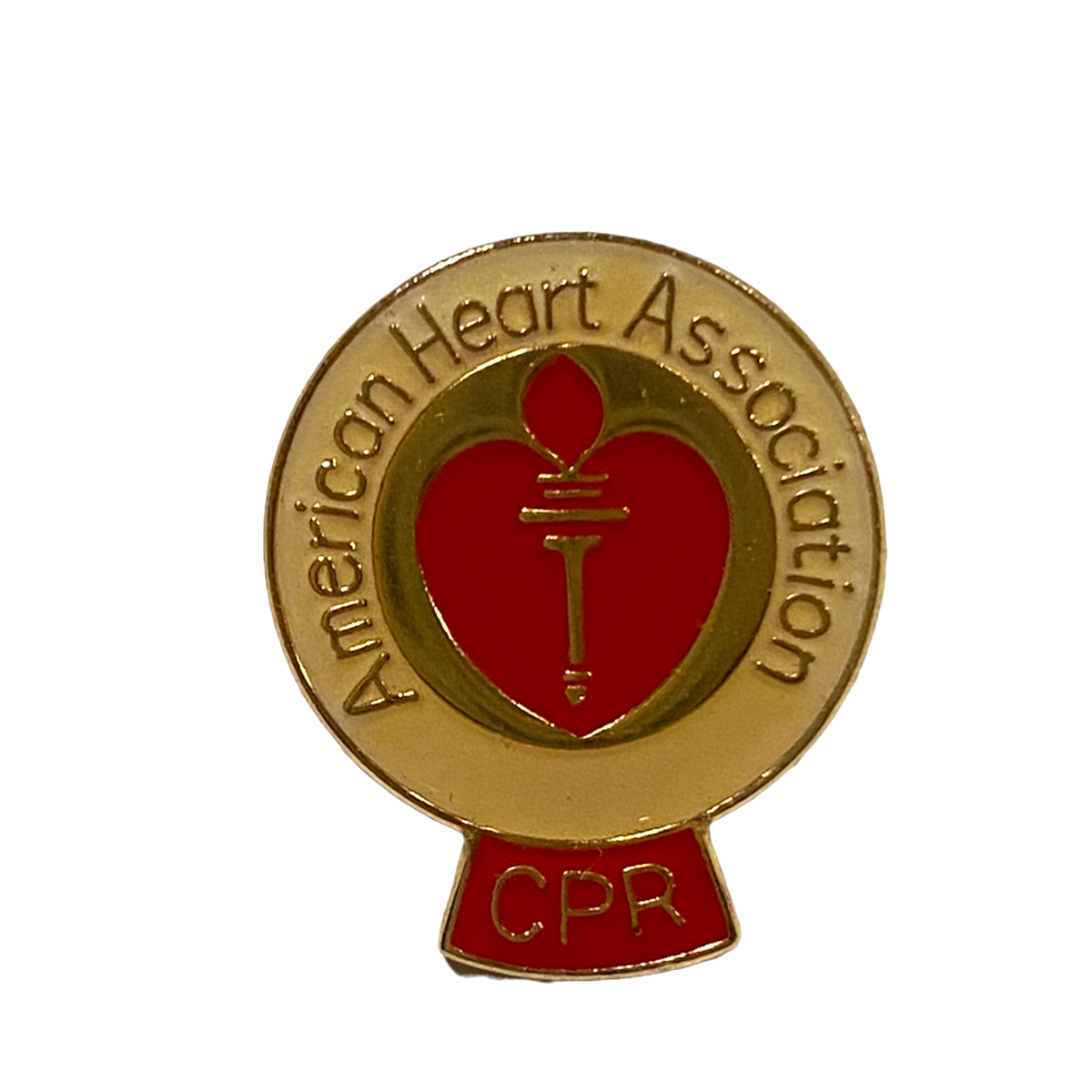 American Heart Association CPR Enamel Pin Red Heart & Torch Gold