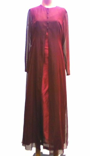 Size10 Vintage Dana Buchman Silk Currant Red Evening Gown Sheer Silk Cover B91 - Picture 6 of 12