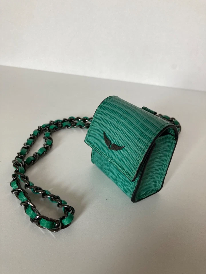 Zadig & Voltaire Karma AirPod Estuche Llavero Efecto Lagarto Cuero Turquesa-NUEVO CON ETIQUETAS Foto 4 de 4
