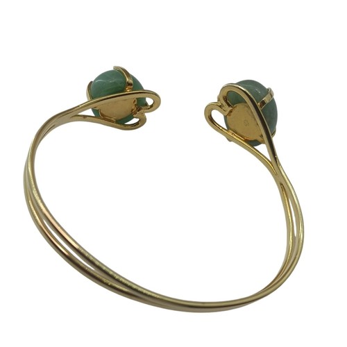Vintage Womens Cuff Bracelet Jadeite Green Gold Tone Jewelry - Picture 4 of 6