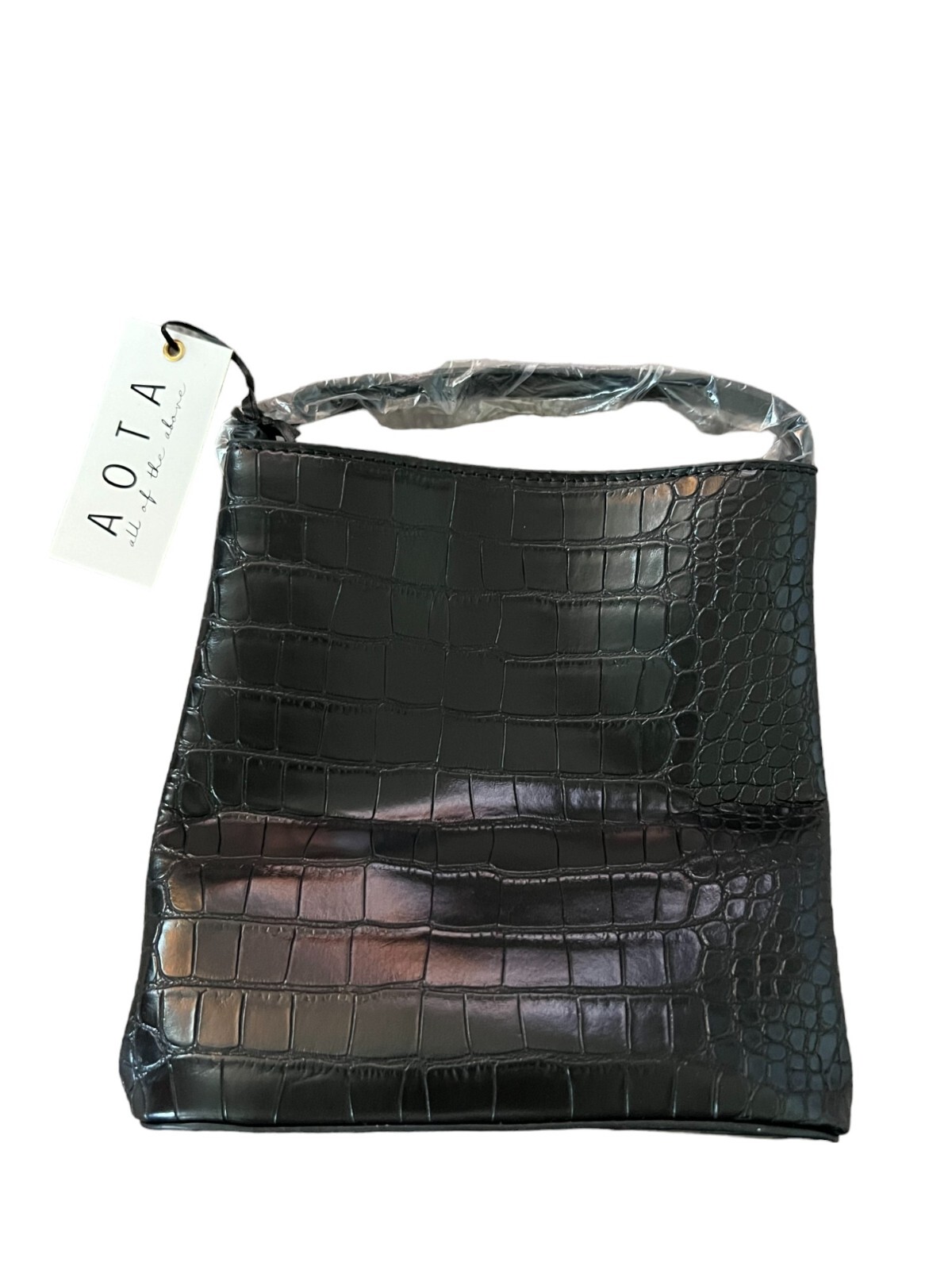 AOTA Women’s NWT Handbag Black Crossbody Croc Faux Leather Double Compartments