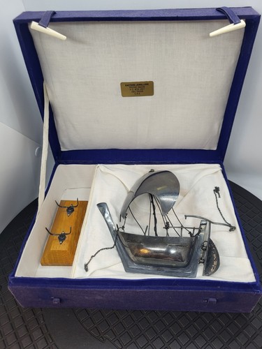 Supporto scatola barca nave a vela argento sterling vintage gioiellieri orientali ABU DHABI - Foto 14 di 24