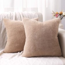 Faux Fur Plush Throw Pillow Covers 20x20 Set of 2 - Luxury 20X20-Inch Khaki