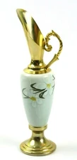 Vintage Brass & Porcelain Floral Design Bud Vase / Pitcher, Made in France