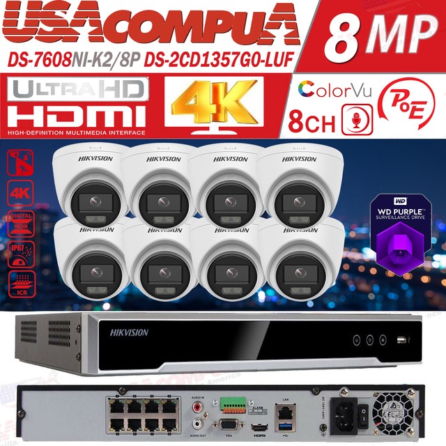 Hikvision 4K 8CH 5MP Security CCTV Camera System PoE IP Camera ColorVu W/Audio Hikvision 4K 8CH 5MP Security CCTV Camera System PoE IP Camera ColorVu W/Audio