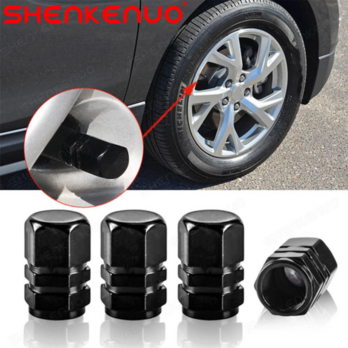 CKAuto Tire Valve Stem Caps, Black, 4 pcs/Pack, Anodized Aluminum Tire  Valve Cap Set, Corrosion Resistant, Universal Stem Covers for Cars Trucks