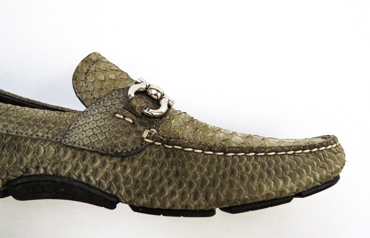 SALVATORE FERRAGAMO Olive Python Snakeskin Leather Shoes Size 7 US 41 Euro  6 UK