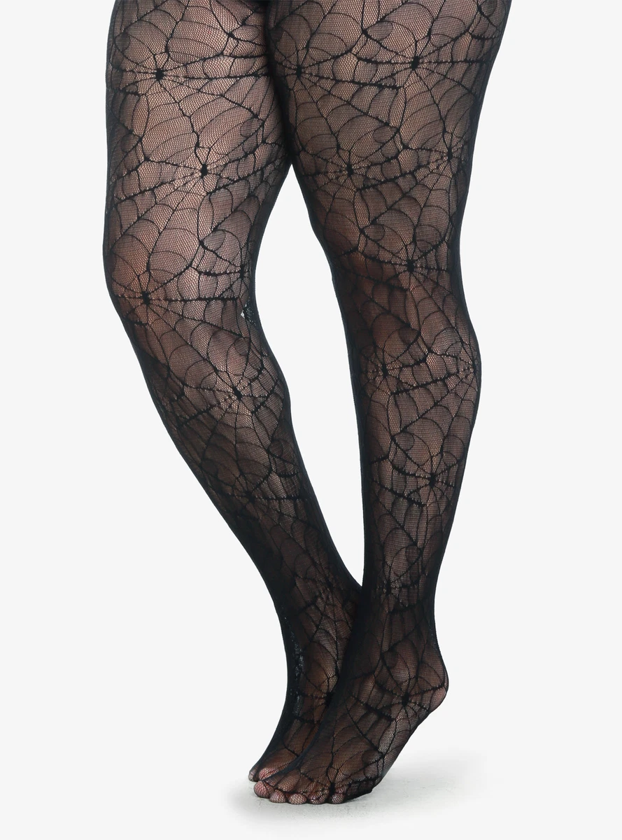 GOTHIC PUNK COSTUME PLUS SIZE SPIDER WEB FISHNET LACE TIGHTS WITCH 1X/2X  3X/4X