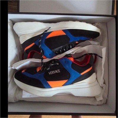 Versace Herren Sport Sneaker Mehrfarbig Schwarz/Blau/Orange EU 42 Made in Italy