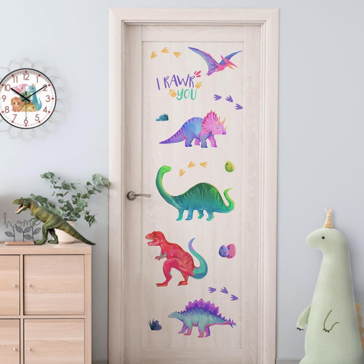 Colorful Christmas Dinosaur Wall Decals - Peel & Stick Xmas Tree Dino Stickers For Kids' Room, Fridge, Windows - View #5