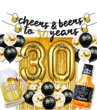 30th Birthday Decorations - with 40 Inch Gold 30 balloons - Cheers to 30 Years 