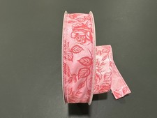 Pink Satin Glitter Ribbon Dusty Red Roses Floral Wired 1.5" x 10 Yards
