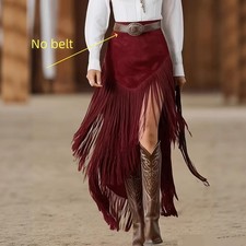 Vintage Fringe Western Womens Asymmetrical Skirt