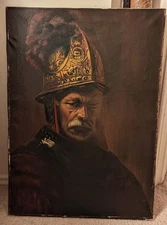 REMBRANDT VAN RIJN'S "THE MAN IN THE GOLDEN HELMET" OIL ON CANVAS PAINTING