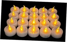  LED Tea Lights, Set of 24 Flameless Flickering Tealight Amber Yellow 24pcs