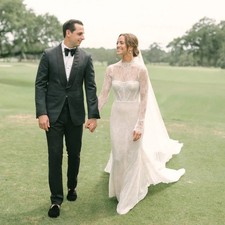 Elegant Lace Mermaid Wedding Dress High Neck Long Sleeve Open Back Bridal Gowns