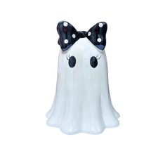 Viral Ghost With Black White Polka Dot Bow Halloween Figurine 9  X 7  NEW