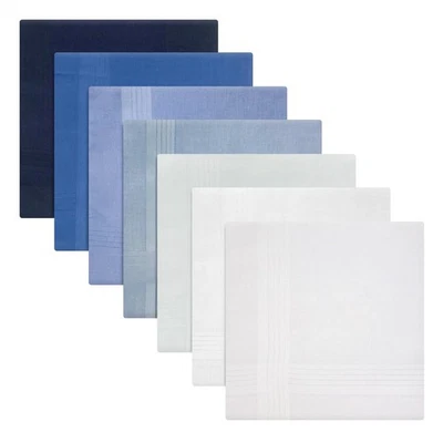 WARWICK & VANCE Mens Blue Plain Handkerchiefs 100% Cotton Machine Washable 7 Pack