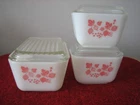 PYREX GOOSEBERRY REFRIGERATOR SET OF 6- 2 501 B & 1 502 WITH LIDS