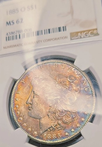 1885-O MORGAN SILVER DOLLAR NGC MS62 🌈 Tone Toned