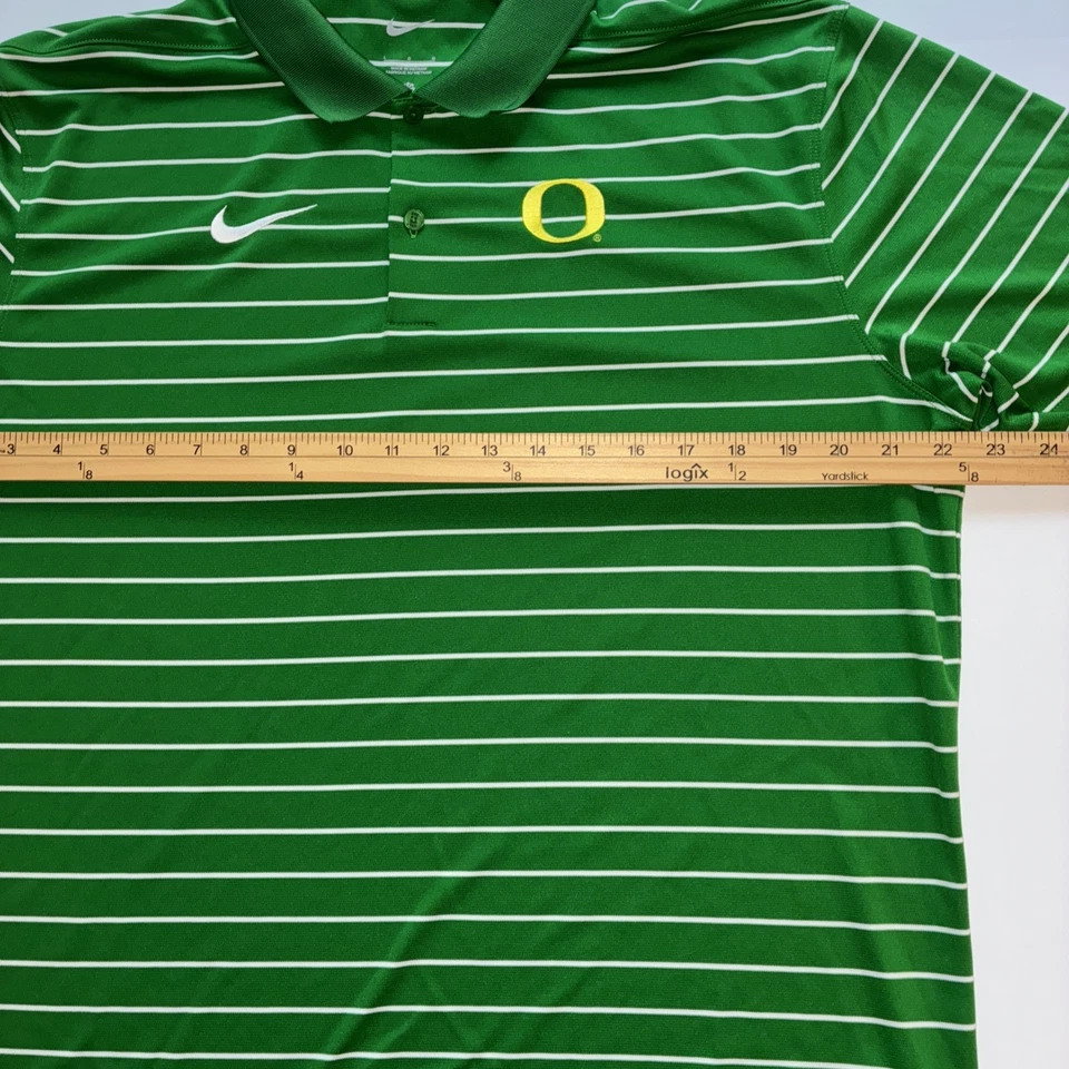 Nike Dri-Fit Oregon Ducks Polo Size Large Green White Striped Short Sleeve - Image 3 of 4