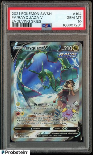 2021 Pokemon SWSH Evolving Skies #194 FA Rayquaza V PSA 10 GEM MINT