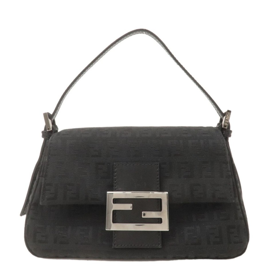 Fendi Zucchino Mamma Baguette Canvas Leather Hand Bag 8BR180 Auth Used